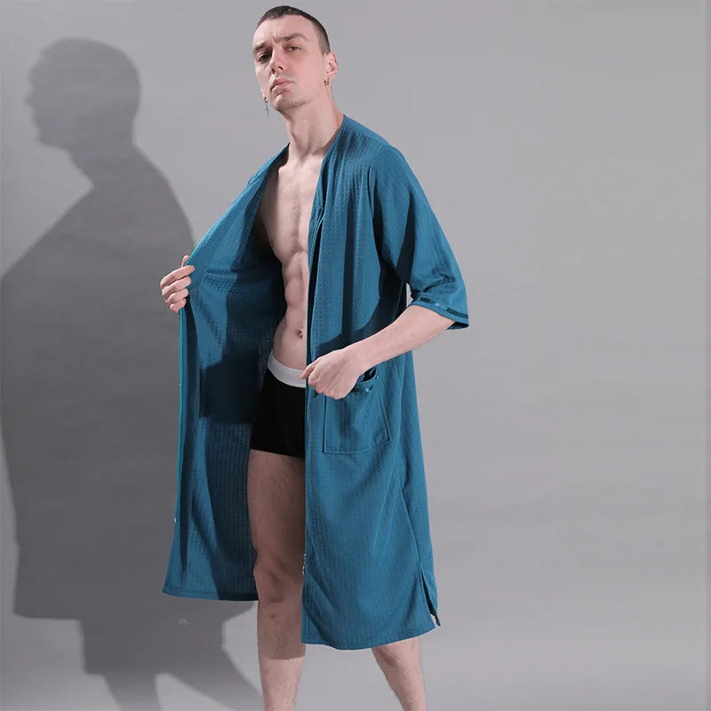 Plus Size 3XL Spring Summer Waffle Kimono Bathrobe Gown Couple Robe Nightgown Women Sleepwear Loose Casual Home Wear Loungewear