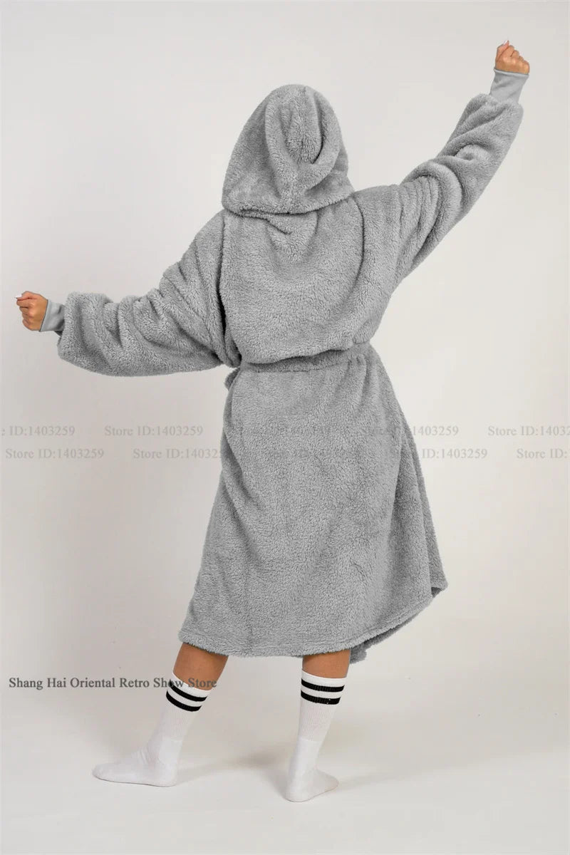 Thicken Coral Fleece Mens Hooded Long Robe Sleepwear Autumn Winter New Nightwear Homewear Loose Casual Flannel Loungewear Pajama