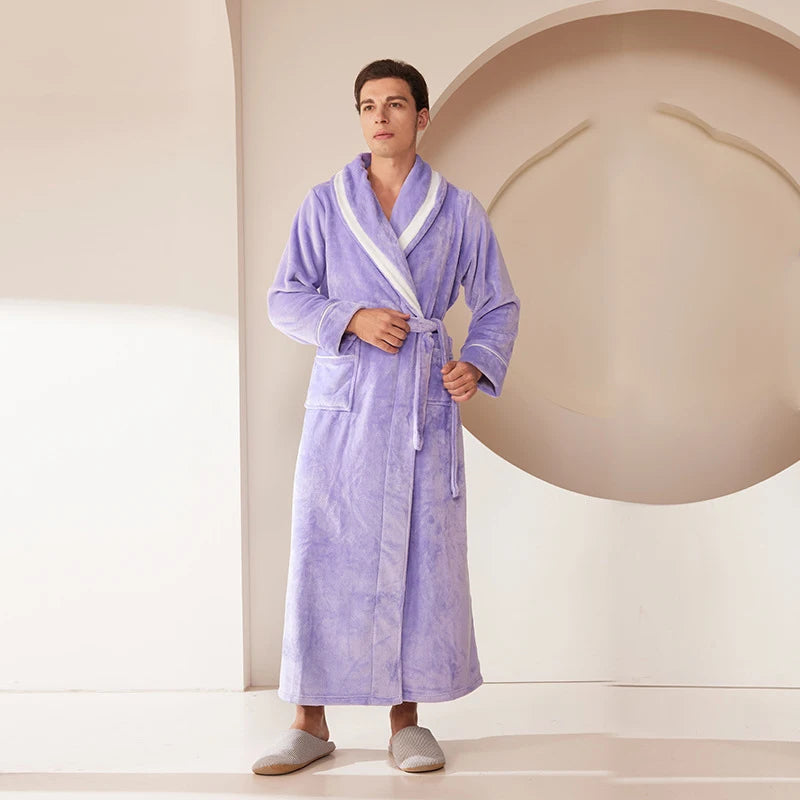 Autumn Winter Coral Fleece Sleepwear Thicken Warm Flannel Couple's Long Robe Men's Kimono Bathrobe Gown Home Clothes Lounge Wear