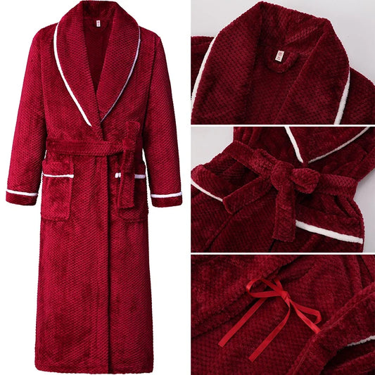 Winter Autumn Thicken Lapel Kimono Shower Robe Men's Warm Flannel Bathrobe Sleepwear with Pocket Loungewear Plus Size 3Xl 4Xl