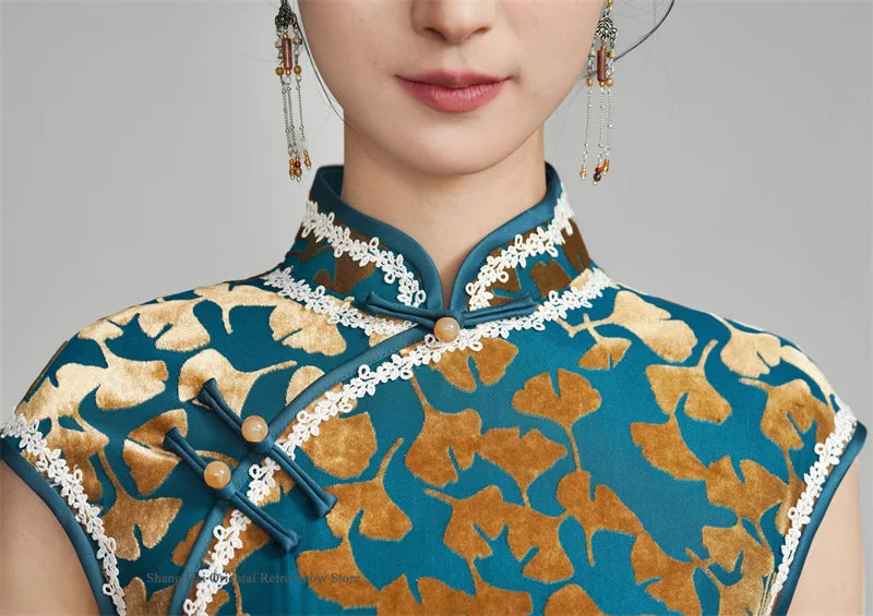 Chinese New Year Chesongam Sexy Long Split Vestidos Festival Party Dress Tradition Mandarin Collar Qipao Hanfu Chinese Dress