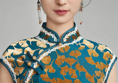 Chinese New Year Chesongam Sexy Long Split Vestidos Festival Party Dress Tradition Mandarin Collar Qipao Hanfu Chinese Dress