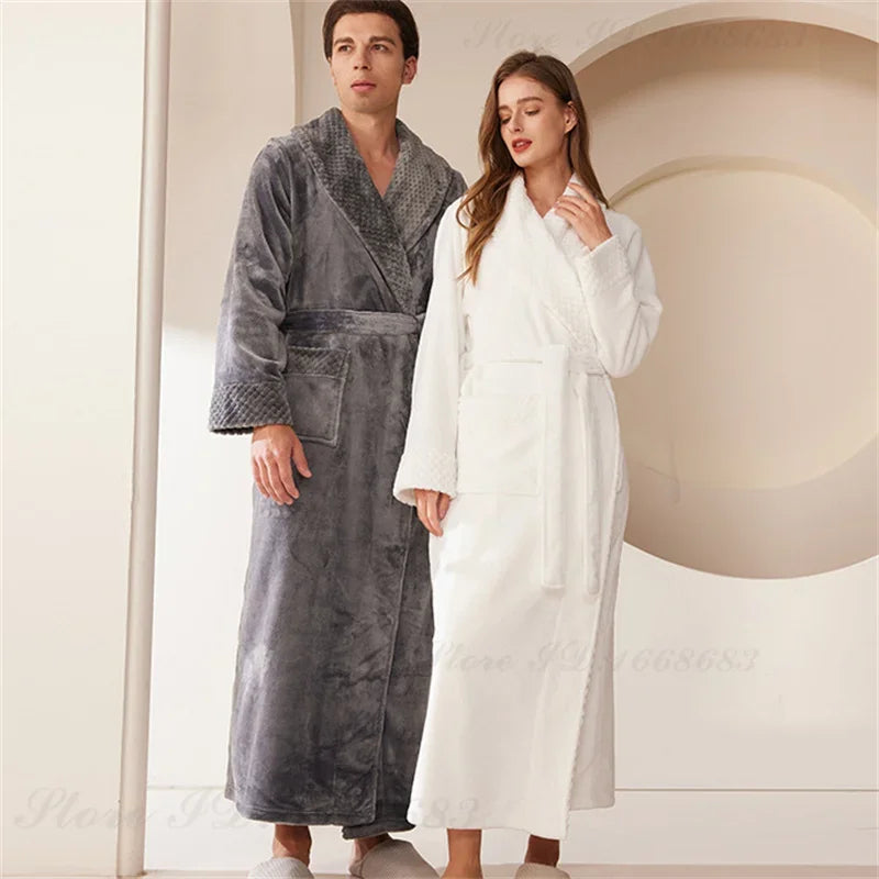 Autumn Winter Coral Fleece Sleepwear Thicken Warm Flannel Couple's Long Robe Men's Kimono Bathrobe Gown Home Clothes Lounge Wear