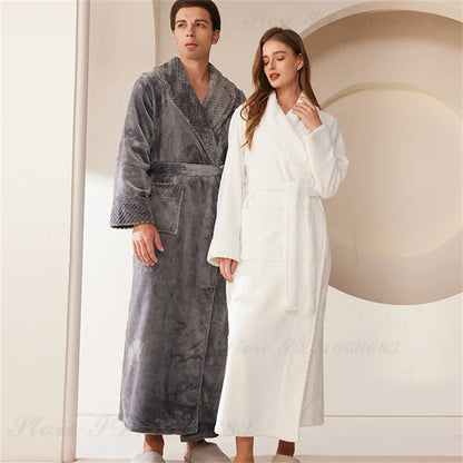Autumn Winter Coral Fleece Sleepwear Thicken Warm Flannel Couple's Long Robe Men's Kimono Bathrobe Gown Home Clothes Lounge Wear