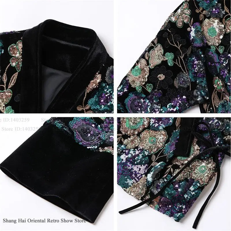 Luxury High-Quality Tang Clothes Jacket Traditional Chinese Qipao Top Hanfu Cardigan Retro Sequin Women's Coat Trendy Outwear