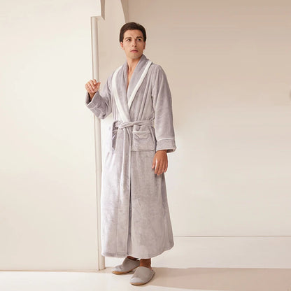 Autumn Winter Coral Fleece Sleepwear Thicken Warm Flannel Couple's Long Robe Men's Kimono Bathrobe Gown Home Clothes Lounge Wear