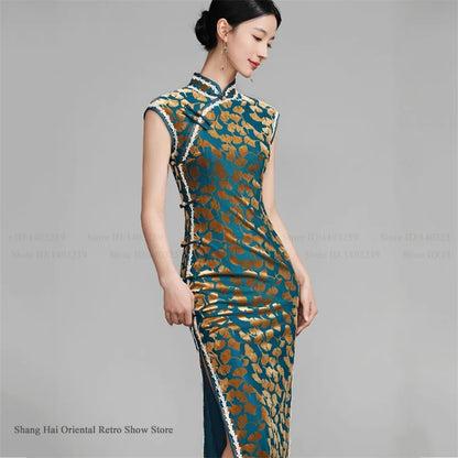 Chinese New Year Chesongam Sexy Long Split Vestidos Festival Party Dress Tradition Mandarin Collar Qipao Hanfu Chinese Dress