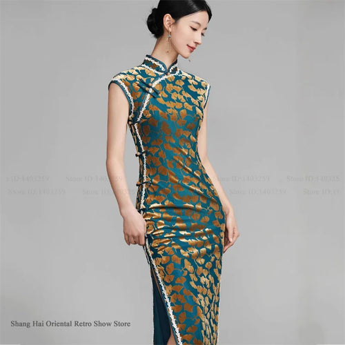 Chinese New Year Chesongam Sexy Long Split Vestidos Festival Party Dress Tradition Mandarin Collar Qipao Hanfu Chinese Dress
