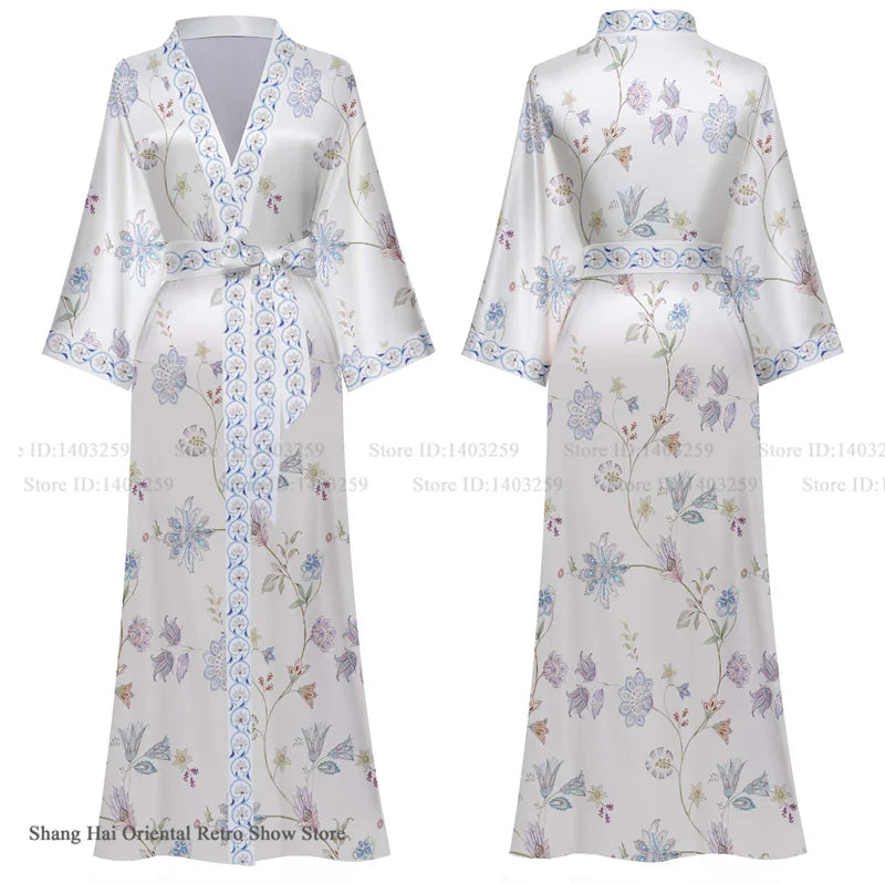 Oversize Long Robe Spring Summer Women Sleepwear Kimono Bathrobe Gown Sexy Satin Nightwear Nightgown Loose Home Dress Loungewear