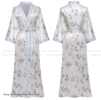 Oversize Long Robe Spring Summer Women Sleepwear Kimono Bathrobe Gown Sexy Satin Nightwear Nightgown Loose Home Dress Loungewear