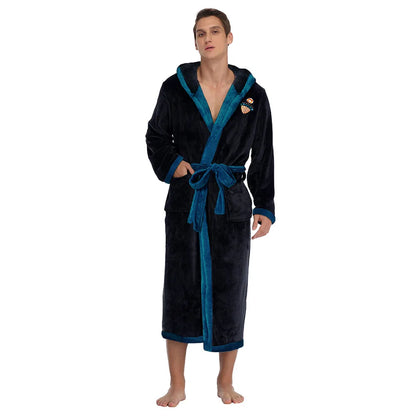 Men's Flannel Home Clothes Kimono Bathrobe Gown Winter Long Coral Fleece Hooded Robe Thicken Loose Casual Sleepwear Lounge Wear