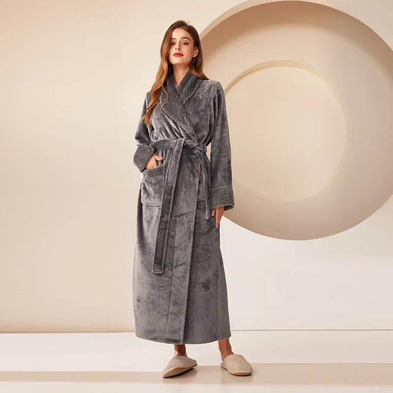 Autumn Winter Coral Fleece Sleepwear Thicken Warm Flannel Couple's Long Robe Men's Kimono Bathrobe Gown Home Clothes Lounge Wear