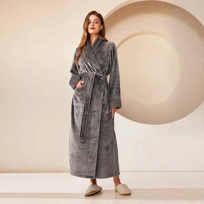Autumn Winter Coral Fleece Sleepwear Thicken Warm Flannel Couple's Long Robe Men's Kimono Bathrobe Gown Home Clothes Lounge Wear