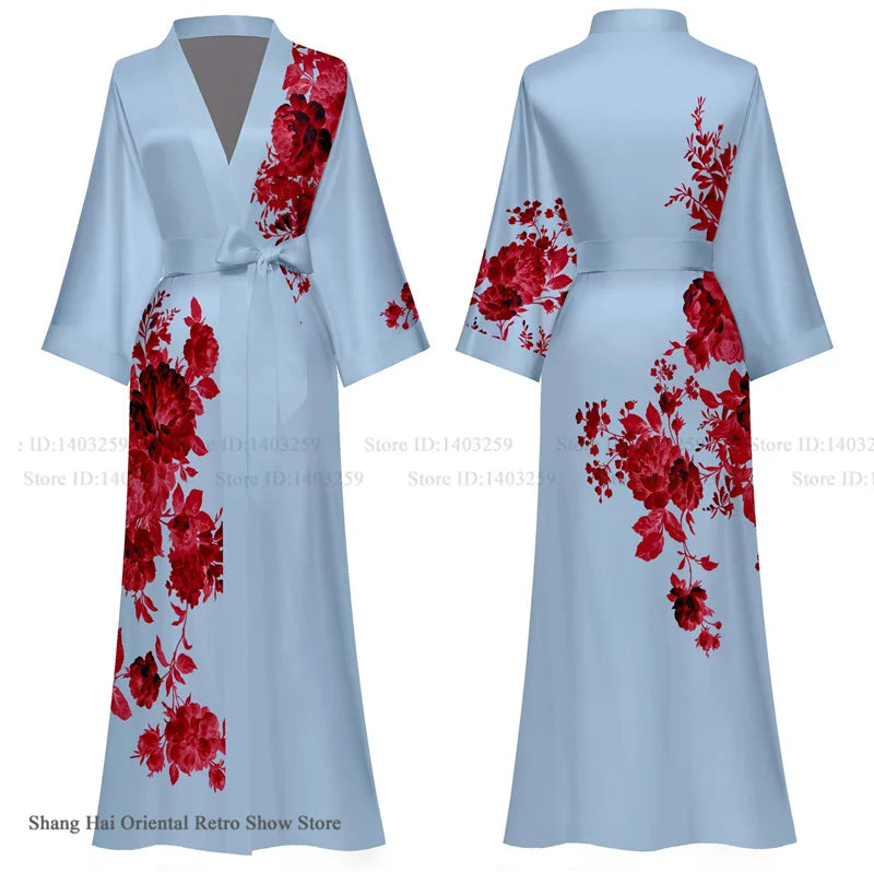 Oversize Long Robe Spring Summer Women Sleepwear Kimono Bathrobe Gown Sexy Satin Nightwear Nightgown Loose Home Dress Loungewear