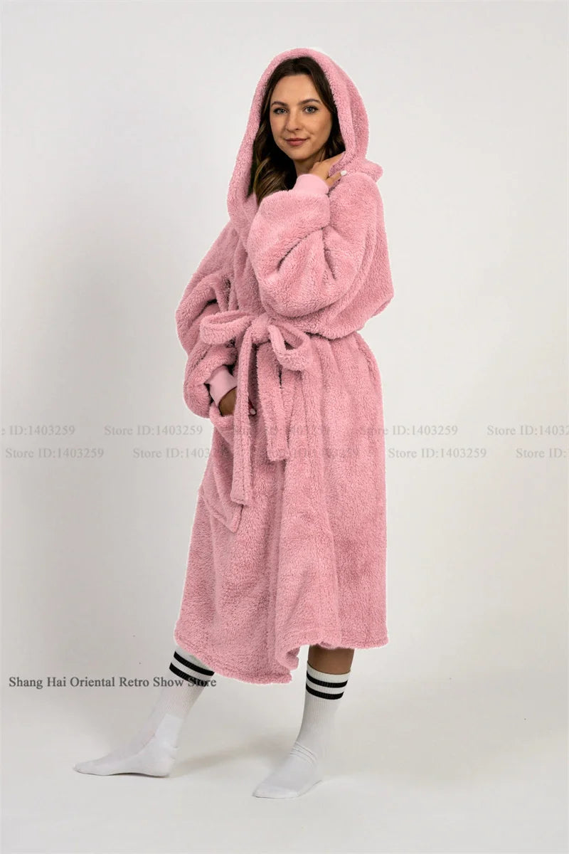 Thicken Coral Fleece Mens Hooded Long Robe Sleepwear Autumn Winter New Nightwear Homewear Loose Casual Flannel Loungewear Pajama