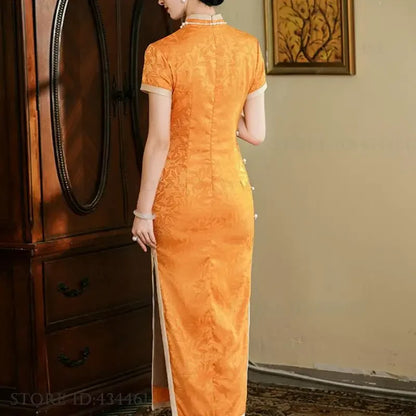 Classic Tradition China Qipao Big Size Chinese Dress Women Elegant Long Cheongsam Sexy Jacquard Vestidos Evening Party Dress 3XL