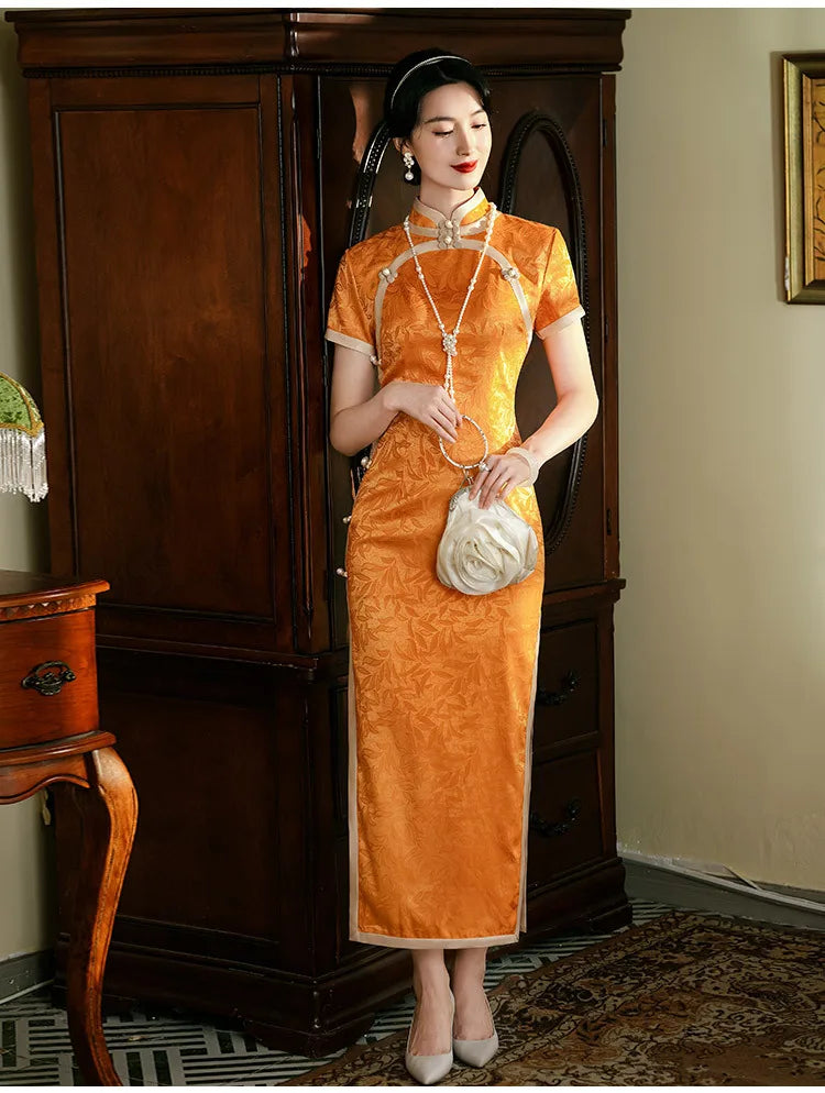 Classic Tradition China Qipao Big Size Chinese Dress Women Elegant Long Cheongsam Sexy Jacquard Vestidos Evening Party Dress 3XL