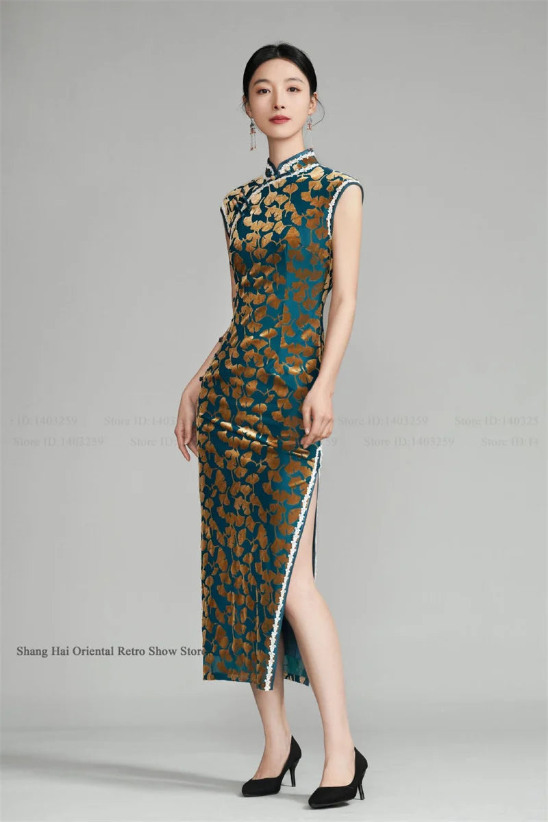 Chinese New Year Chesongam Sexy Long Split Vestidos Festival Party Dress Tradition Mandarin Collar Qipao Hanfu Chinese Dress