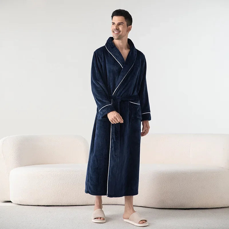 Autumn Winter Women's Sleepwear Thicken Flannel Couple Long Robe Kimono Bathrobe Gown Loungewear Loose Coral Fleece Home Wear