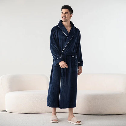 Autumn Winter Women's Sleepwear Thicken Flannel Couple Long Robe Kimono Bathrobe Gown Loungewear Loose Coral Fleece Home Wear