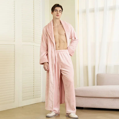 Autumn Winter Couple Sleepwear Home Clothing Thicken Flannel Long Robe Pajama Set Kimono Gown Bathrobe Coral Fleece Loingewear