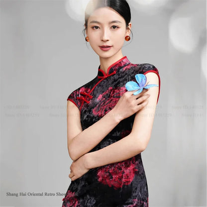 Vintage Women Velvet Cheongsam Improved Plus Size Dress Chinese Traditional Evening Dresses Female Sexy Long Qipao Costume 3XL