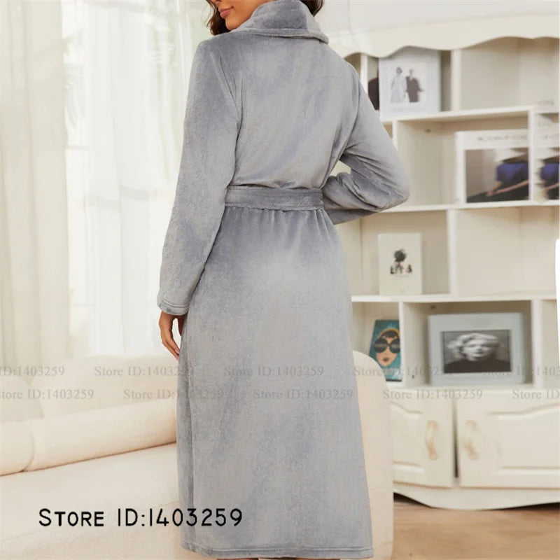 Thicken Warm Women's Long Robe Homewear Comfortable Soft Flannel Kimono Bathrobe Gown Sleepwear Winter Coral Fleece Nightwear