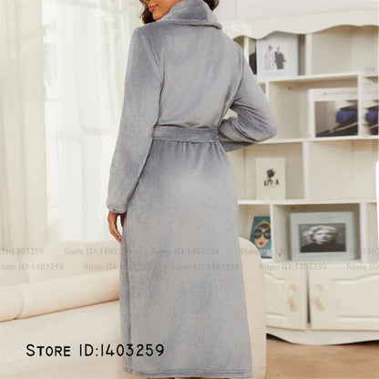 Thicken Warm Women's Long Robe Homewear Comfortable Soft Flannel Kimono Bathrobe Gown Sleepwear Winter Coral Fleece Nightwear