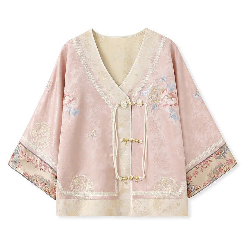 Chinese Style Tang Clothes Jacquard Embroidery Hanfu Cardigan Coat Retro V-Neck Qipao Top Jacket Spring Summer Women's Outwear