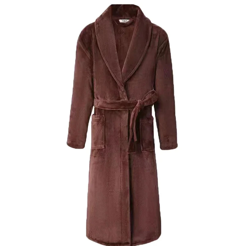Winter Autumn Thicken Lapel Kimono Shower Robe Men's Warm Flannel Bathrobe Sleepwear with Pocket Loungewear Plus Size 3Xl 4Xl