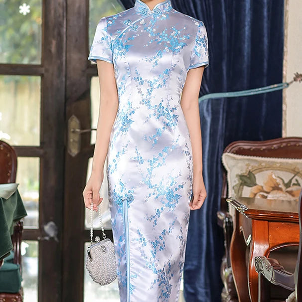 Oversize Chinese Style Dress Vintage Women's Long Qipao Dragon Phoenix Jacquard Satin Cheongsam Hanfu Sexy Slim Brocade Vestidos