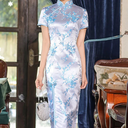 Oversize Chinese Style Dress Vintage Women's Long Qipao Dragon Phoenix Jacquard Satin Cheongsam Hanfu Sexy Slim Brocade Vestidos