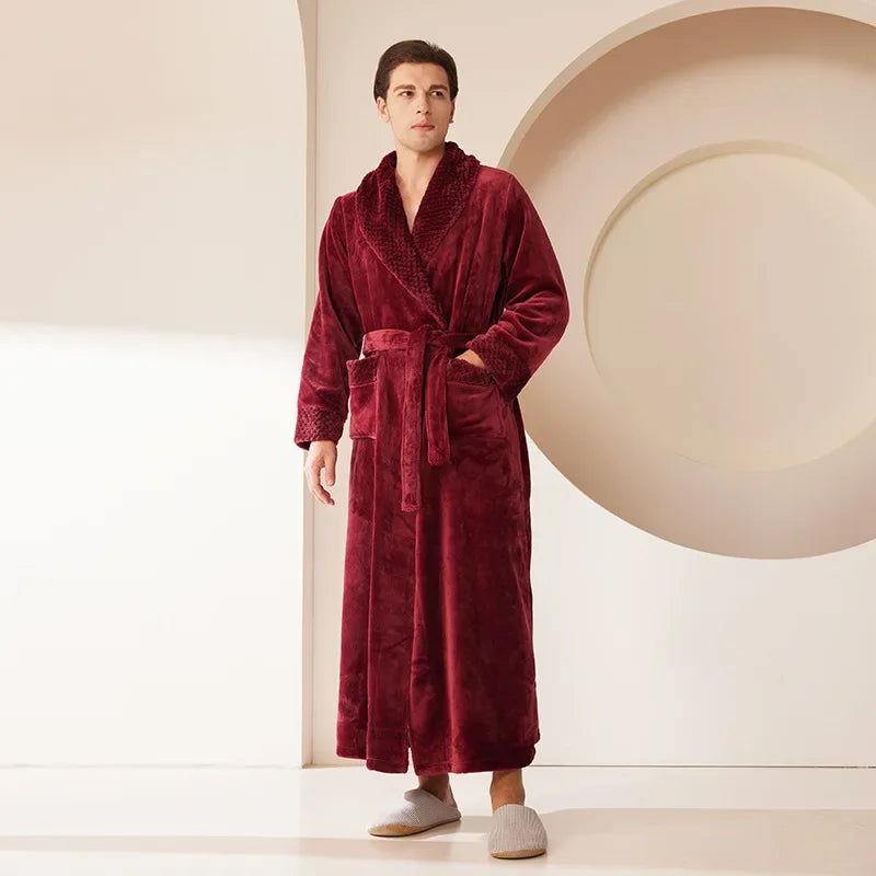 Autumn Winter Coral Fleece Sleepwear Thicken Warm Flannel Couple's Long Robe Men's Kimono Bathrobe Gown Home Clothes Lounge Wear