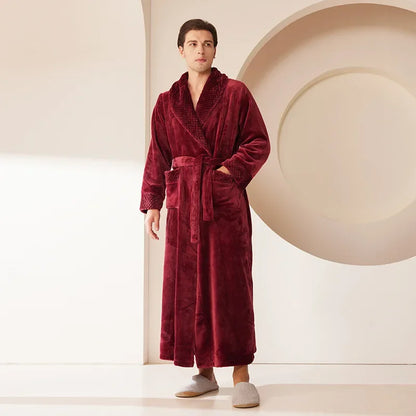 Autumn Winter Coral Fleece Sleepwear Thicken Warm Flannel Couple's Long Robe Men's Kimono Bathrobe Gown Home Clothes Lounge Wear