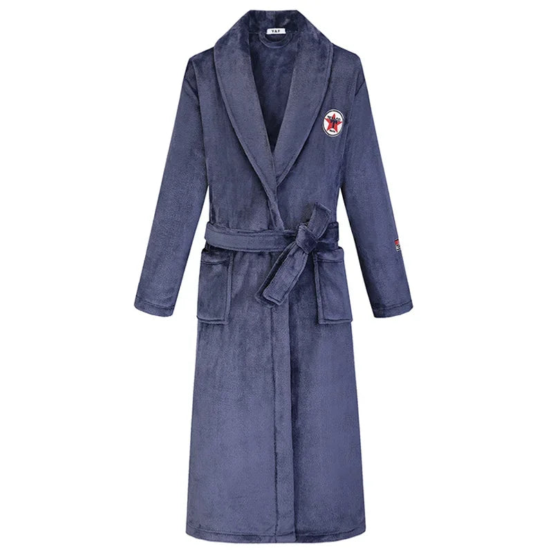 Oversize 3XL 4XL Winter Thicken Warm Sleepwear Kimono Bathrobe Gown Flannel Men Long Robe Loose Coral Fleece Homewear Loungewear
