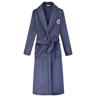 Oversize 3XL 4XL Winter Thicken Warm Sleepwear Kimono Bathrobe Gown Flannel Men Long Robe Loose Coral Fleece Homewear Loungewear