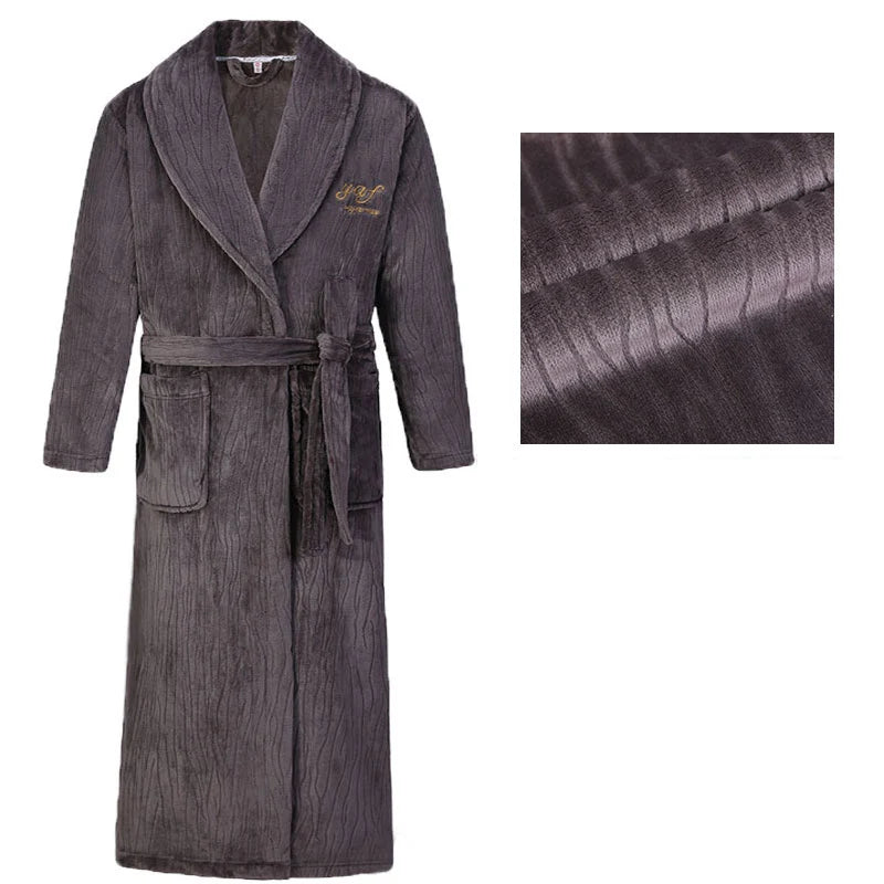 Autumn Winter Flannel Long Robe Couple Thicked Warm Sleepwear Men Casual Bathrobe Gown Plus Size Nightgown Women Loose Home Wear