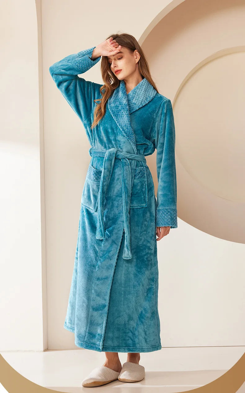 Autumn Winter Coral Fleece Sleepwear Thicken Warm Flannel Couple's Long Robe Men's Kimono Bathrobe Gown Home Clothes Lounge Wear