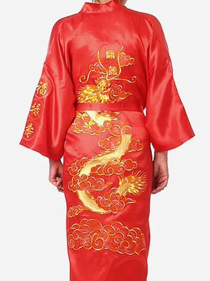 Embroider Dragon Kimono Bathrobe Gown Chinese Style Robe Classical Man Homewear Long Satin Nightgown Loose Sleepwear Loungewear
