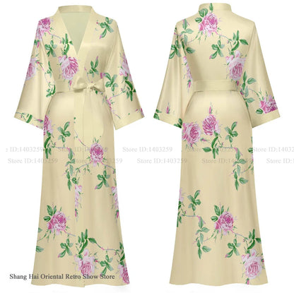 Oversize Long Robe Spring Summer Women Sleepwear Kimono Bathrobe Gown Sexy Satin Nightwear Nightgown Loose Home Dress Loungewear