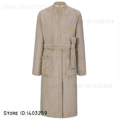 Plus Size 3XL Flannel Robe Kimono Bathrobe Gown Winter New Couple Sleepwear Home Clothes Loose Coral Fleece Nightwear Loungewear