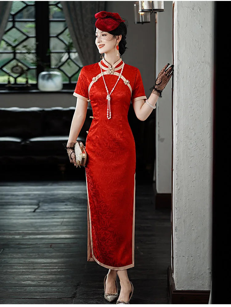 Classic Tradition China Qipao Big Size Chinese Dress Women Elegant Long Cheongsam Sexy Jacquard Vestidos Evening Party Dress 3XL