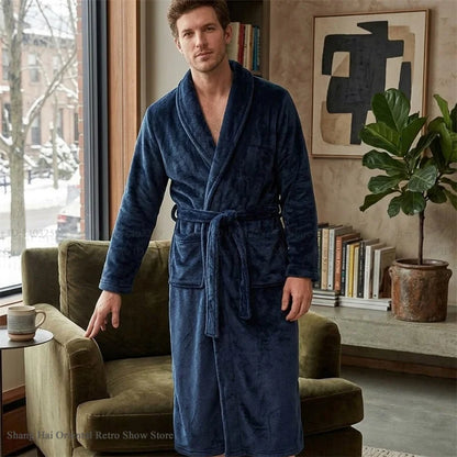 Thicken Flannel Men's Robe Kimono Gown Autumn Winter New Sleepwear Home Clothes Green Loose Coral Fleece Loungewear Bathrobe