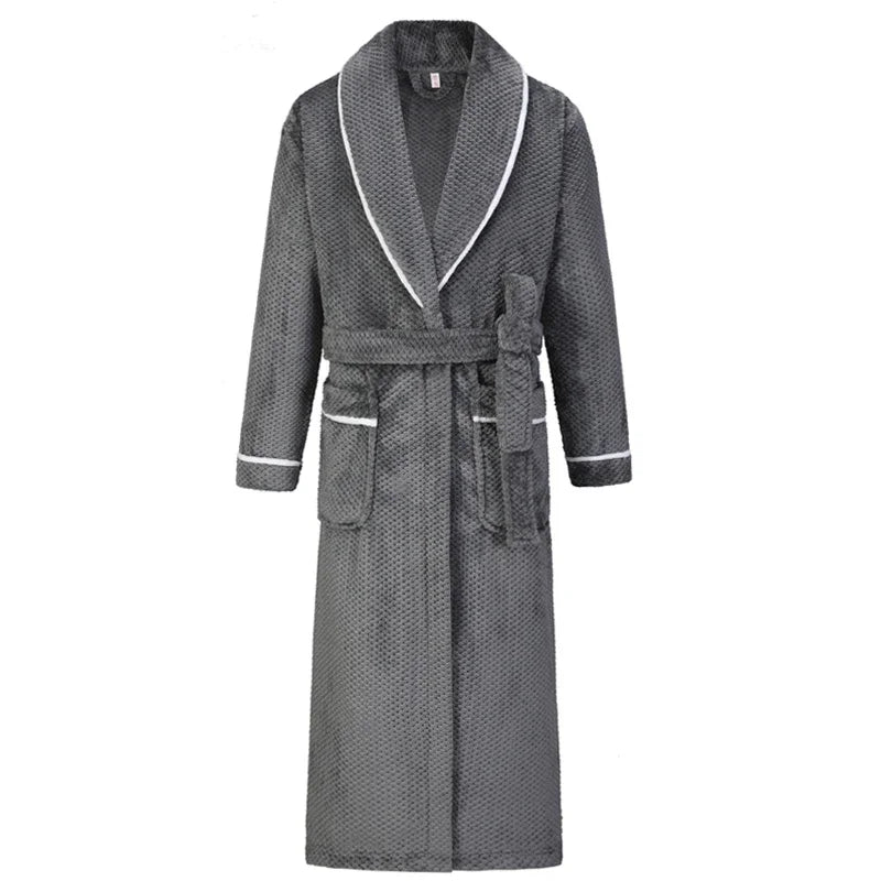 Winter Autumn Thicken Lapel Kimono Shower Robe Men's Warm Flannel Bathrobe Sleepwear with Pocket Loungewear Plus Size 3Xl 4Xl