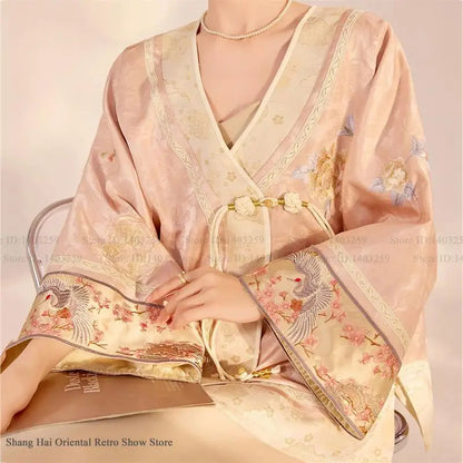 Chinese Style Tang Clothes Jacquard Embroidery Hanfu Cardigan Coat Retro V-Neck Qipao Top Jacket Spring Summer Women's Outwear
