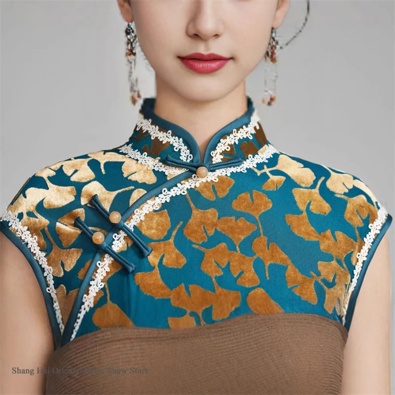 Chinese New Year Chesongam Sexy Long Split Vestidos Festival Party Dress Tradition Mandarin Collar Qipao Hanfu Chinese Dress