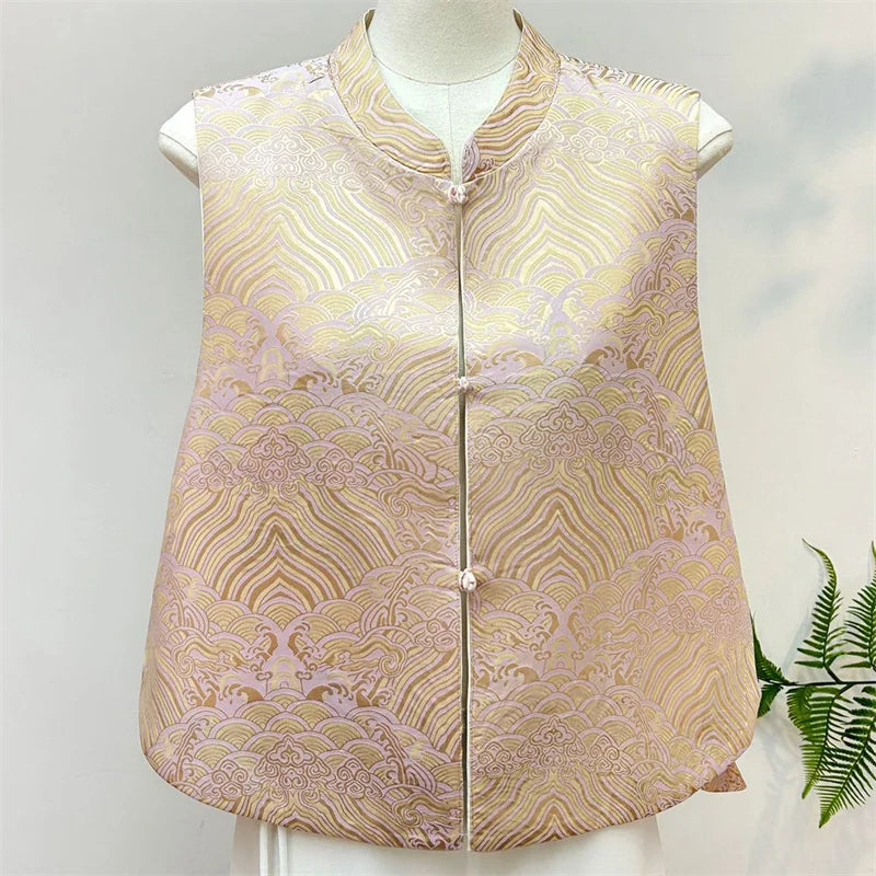 New Chinese Style Tang Clothes Women Tops Jacquard Embroidery Phoenix Qipao Vest Outwear Vintage Hanfu Waistcoat Jacket Big Size