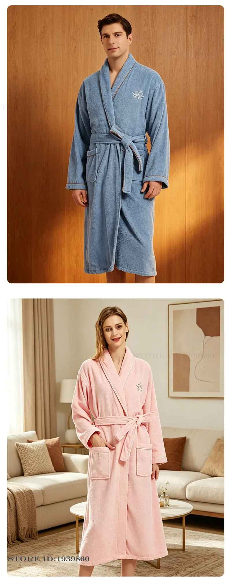 Thicken Cotton Terry Couple Sleepwear Long Robe Homewear New Nightwear Towel Bathrobe Kimono Gown Loose Casual Loungewear