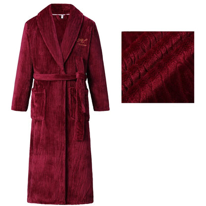 Autumn Winter Flannel Long Robe Couple Thicked Warm Sleepwear Men Casual Bathrobe Gown Plus Size Nightgown Women Loose Home Wear