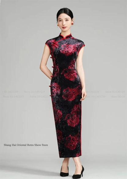 Vintage Women Velvet Cheongsam Improved Plus Size Dress Chinese Traditional Evening Dresses Female Sexy Long Qipao Costume 3XL